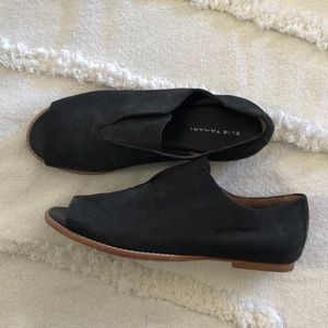 Elie Tahari suede open toe flats